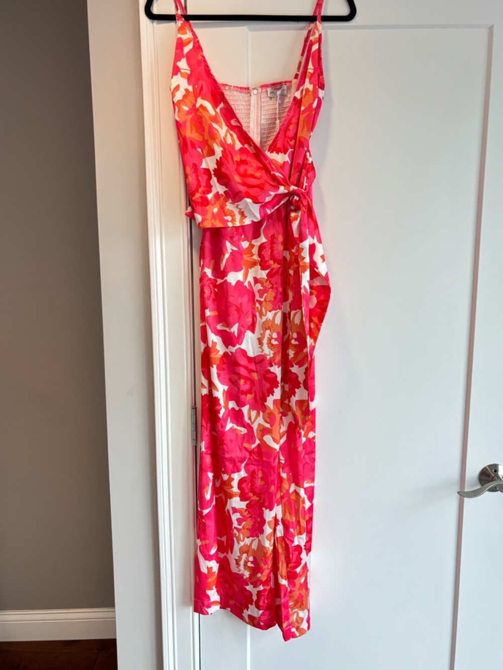Bright Pink Floral Tie-Waist jumpsuit